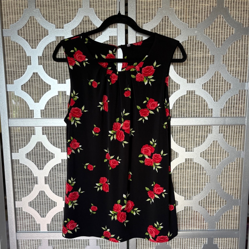 DNA Couture Black and Red Rose Blouse